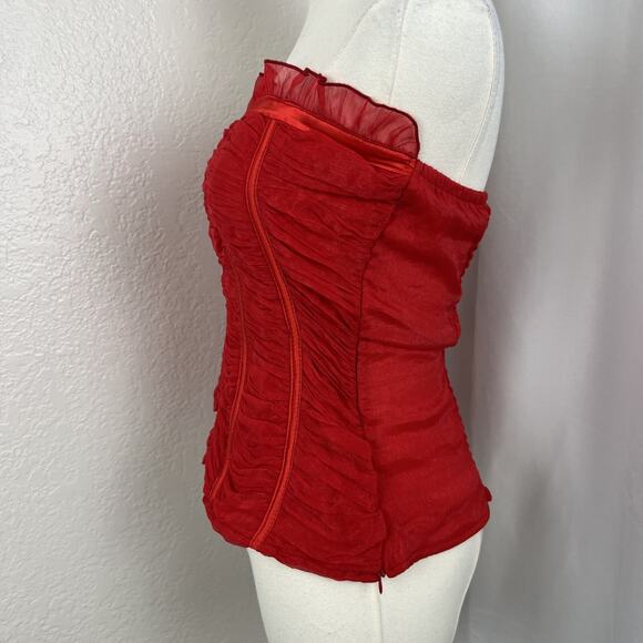 VTG Ceres Top Womens Large Red Silk Blend Strapless Crop Y2K Coquette Romantic - Picture 3 of 9